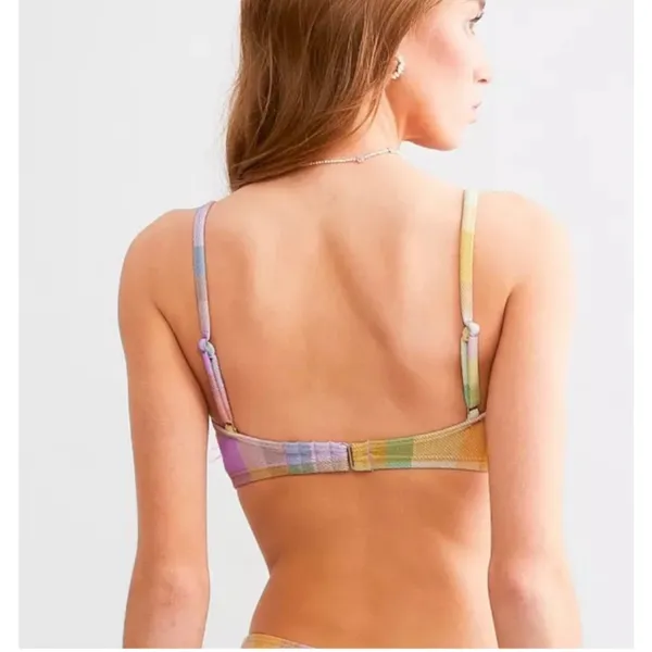 Billabong Bikini Top SZ Small Warm Wave Lila Bralette Swim Suit Madras Plaid NWT - Image 2
