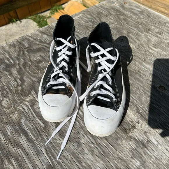 Platform Converse high top black white womans bleach splatter size‎ 8 - Image 7