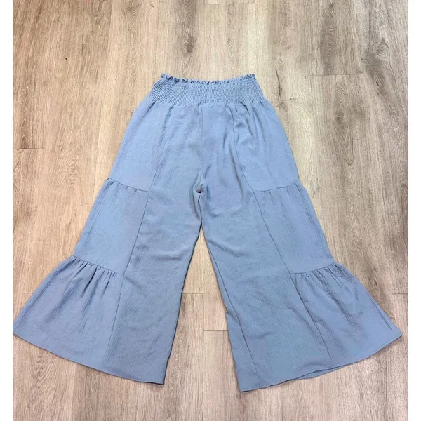 Blooming Jelly Haze Blue Tiered Palazzo Pants L Boho Resort Wide Leg - Image 3