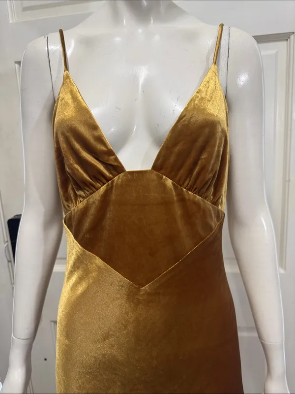 Bardot Capri Marigold Velvet Slip Dress Spaghetti Straps Women's Dress Sz S A3 - Image 3