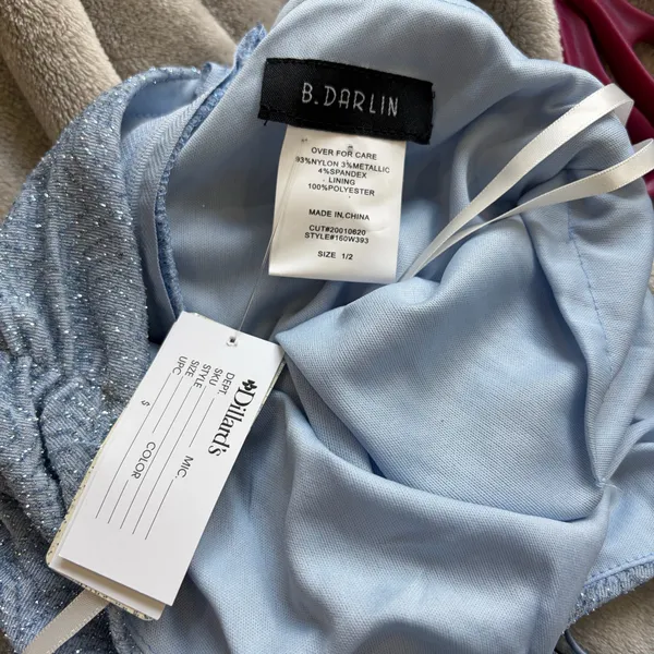 NWT B. Darlin Light Blue Glitter Ruched One-Shoulder Mini Dress Size 2 - Image 10