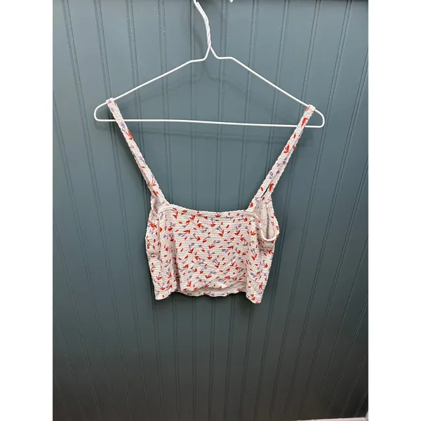 Free People Smocked Floral Crop Tank Top‎ White Red Purple Women's Size M - Image 3