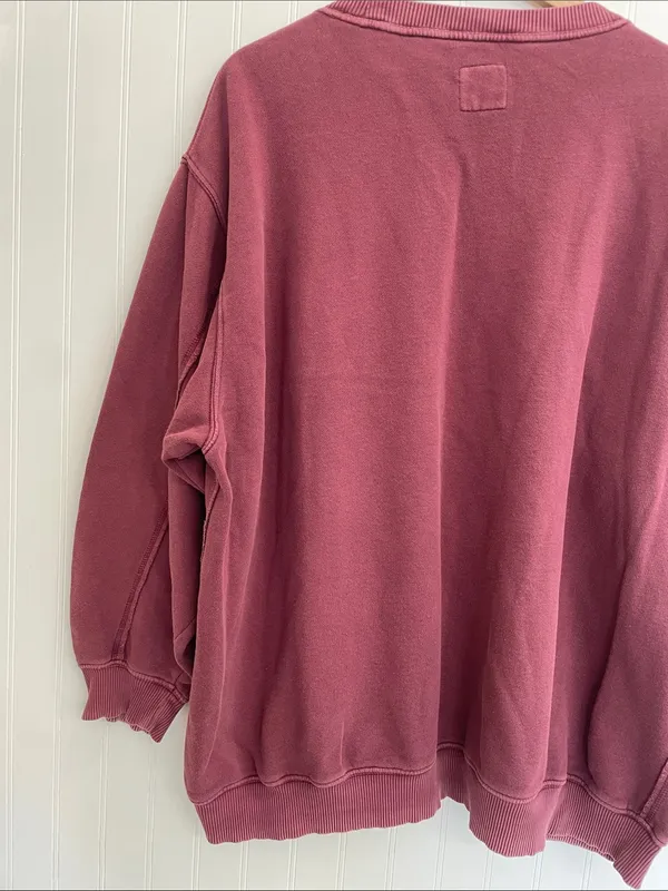 AERIE Everyday Pocket Pullover Crewneck Ribbed in Burgundy Size XL - Image 6