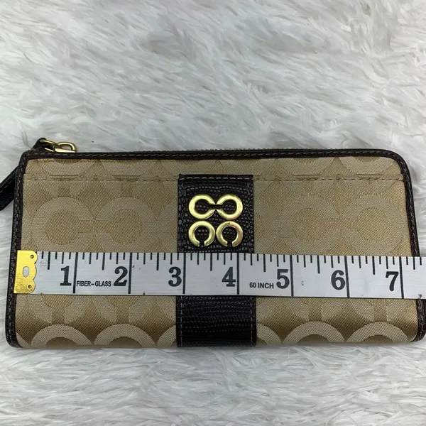 COACH Julia Khaki Brown Op Art Slim Zip Wallet - Image 11