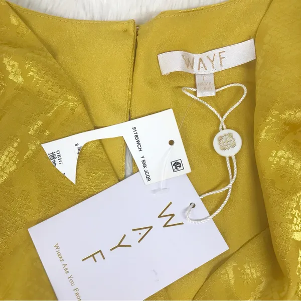 WAYF Yellow Gold Snake Print Long Sleeve Mini Dress Ruched Low Cut Large New‎ - Image 5