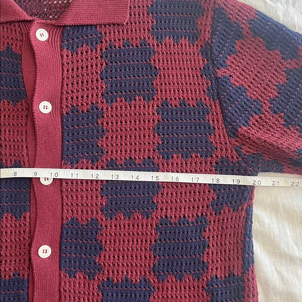 Massive Luxury Edition Checkered‎ Knit Polo Button Shirt Mens Medium - Image 5