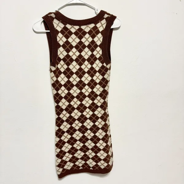 Hollister Dress‎ Women Size XS Brown Plaid Sleeveless Cotton Knit Sweater Mini - Image 7