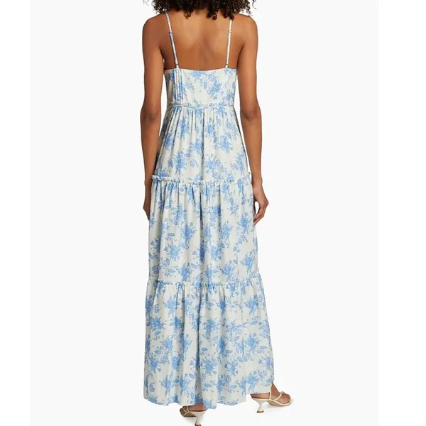 LoveShackFancy Women's White Blue Floral Garnita Floral Tiered Maxi Dress Size 0 - Image 6
