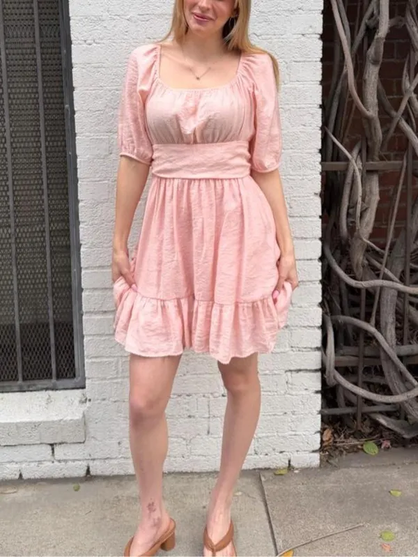 Altar'd State pink milkmaid cottagecore mini dress sz L #spring #girly #farm - Image 2
