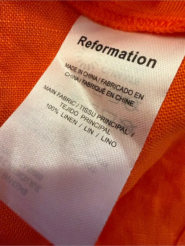 Reformation Midi Cassette 100% Linen Open Back Dress – Flame Orange Size 10 - Image 4