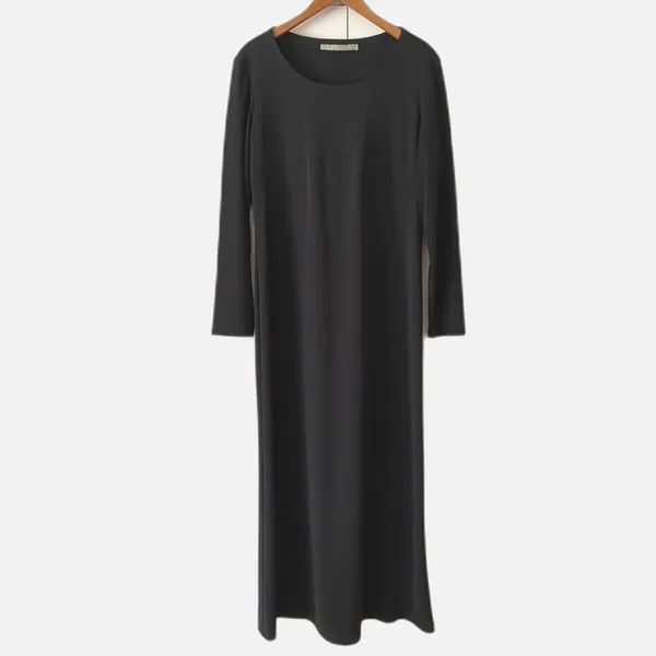 Y2K 90s Vintage Maxi Dress Long Sleeve Shift Column Minimalist Modesty Goth Vamp - Image 5