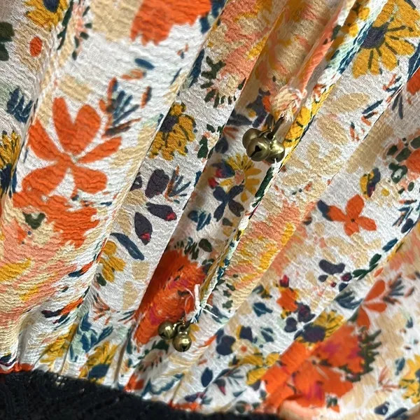 Free People Intimately Say It To Me Bodysuit Long Sleeve Orange Floral XS - Image 7