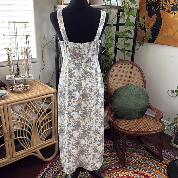 Abercrombie & Fitch White Floral Slit Leg Garden Cottage Boho Midi Slip Dress - Image 3