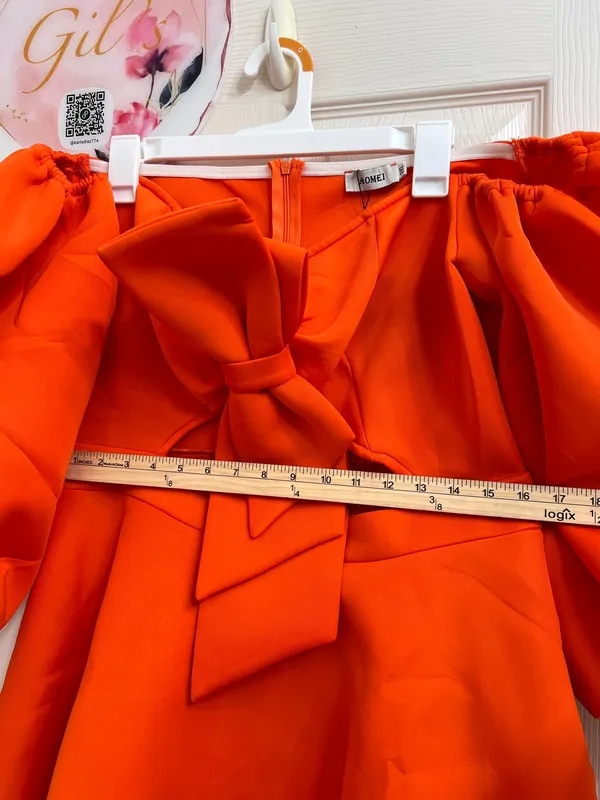 AOMEI vibrant orange off-shoulder dress woth bow - Image 9