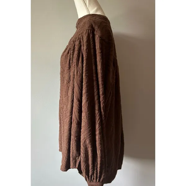 Free People Brown Button Up Dramatic Blouse Boho Oversized Size Large - Image 4