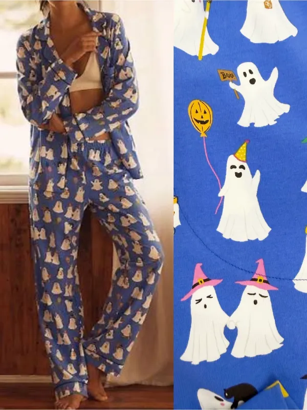 Bedhead PJs X Anthropologie That’s The Spirit Ghost Halloween Classic Jersey Set - Image 2