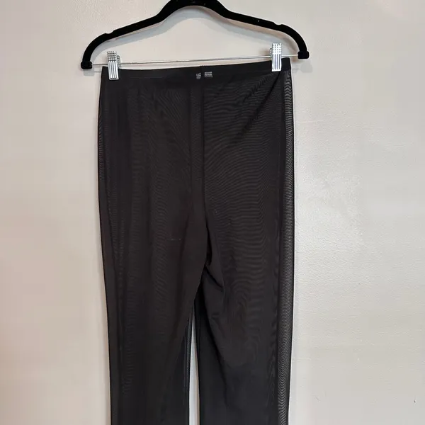 Womens Black Mesh Flared Bell Bottom Pants Sheer Cover Up Festival Size‎ M - Image 8