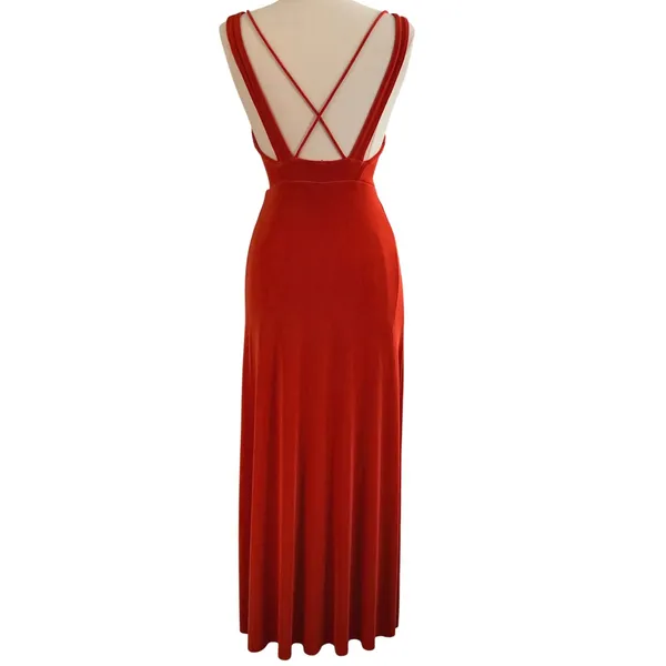 Free People Hypnotized Maxi Dress Womens Small Slinky Red Orange‎ Cutout Ruched - Image 2