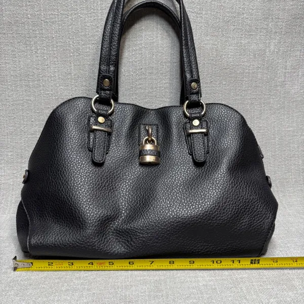Black Padlock Faux Leather Satchel Handbag Purse Gold Padlock‎ Detail Medium - Image 7