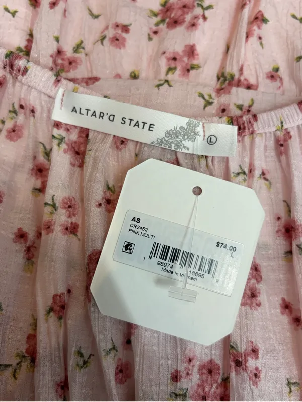 Altar’d State Pink Floral Mini Dress boho Flutter Sleeve Cottagecore large NWT - Image 2