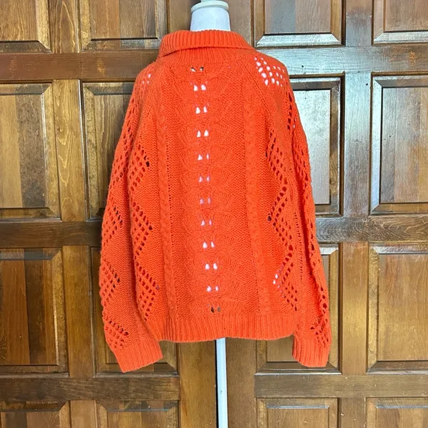 Sundance Women's Winter Tryst Open Cable Knit Cardigan Sweater Orange Large‎ - Image 3