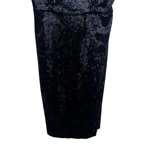 GUESS Lace Up Crushed Velvet Bodycon Mini Dress Black Gothic Grunge Size XS - Image 4