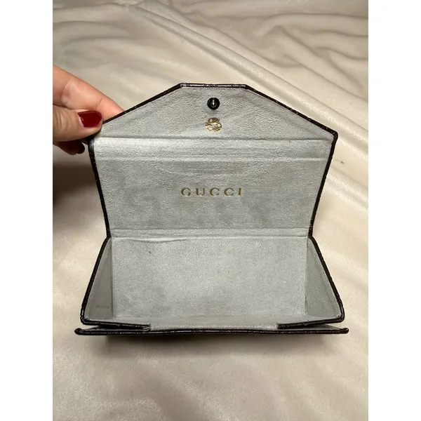 Gucci Dark Brown Guccissima Monogram Triangular Sunglasses Case Snap Closure - Image 10