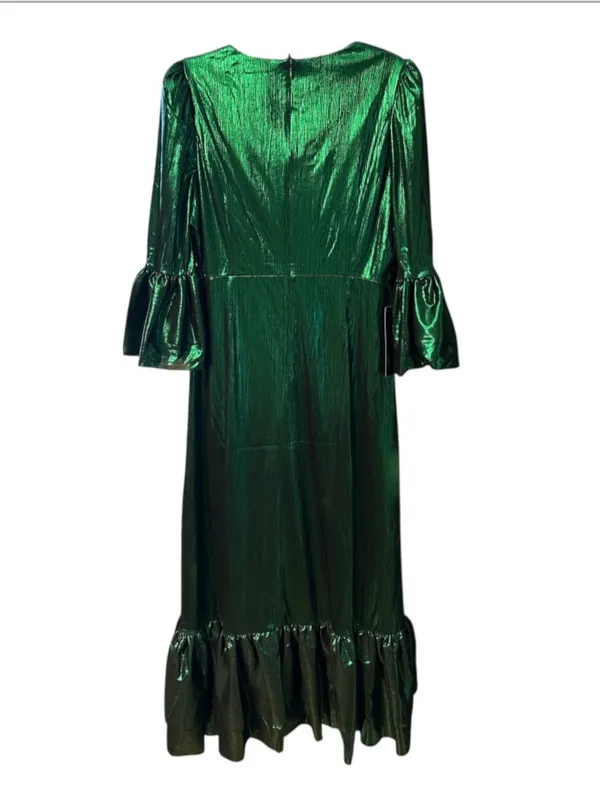 Pomander Place Tuckernuck Lilith Dress Emerald Green Midi Statement Sleeve L NWT - Image 4