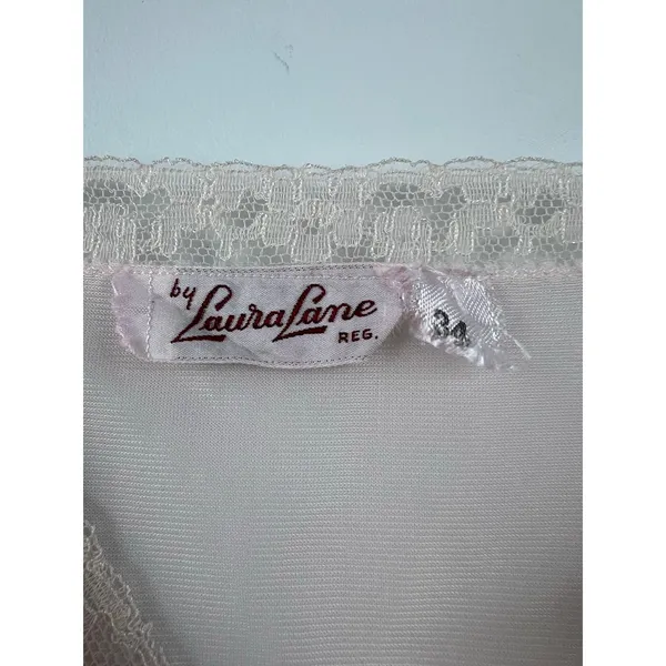 Vintage Laura Lane Light Pink Sheer Slip Dress Lingerie Nightgown w Lace 34/XS - Image 6