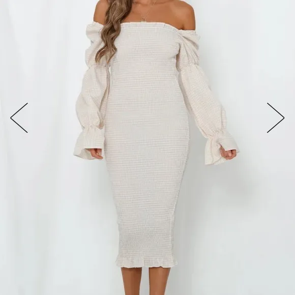 REVOLVE SNDYS‎ Gingham Courtney Dress in Cream Size 8 Smocked Midi - Image 2