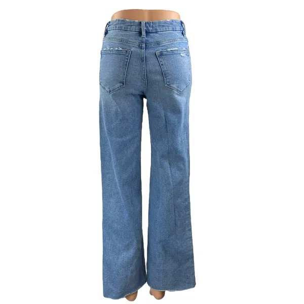 Mica Dehours Stretch Super High Rise Blue Distressed Wide Leg Denim Jeans Sz 24 - Image 4