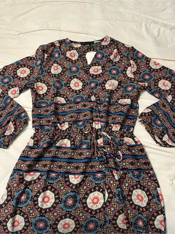 Fraiche by J Nadia Faux Wrap Boho Printed Long Sleeve Midi Dress - NWT - Size S - Image 7