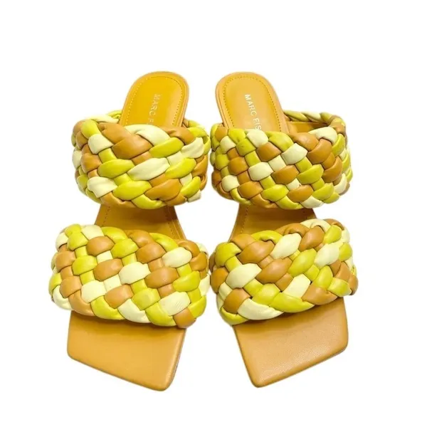 Marc Fisher Yellow Multi Braided Double Strap Square Toe Slide Sandals Size 7.5M - Image 3