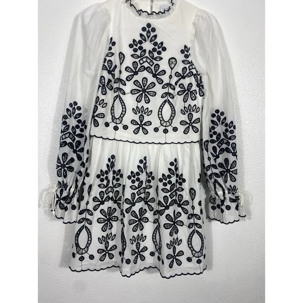 SAYLOR Ivory Mini Dress with Black Floral Embroidery Size XS 100% Cotton - Image 4