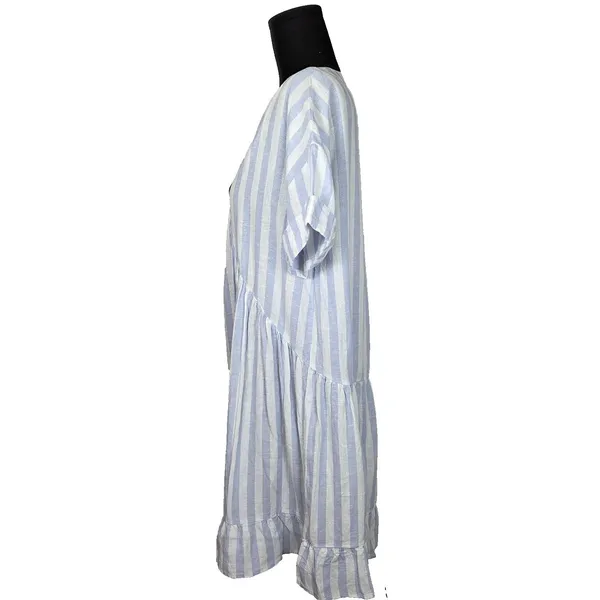 Cupio Babydoll Dress Linen Blend Blue White Stripe Medium Coastal Cottagecore - Image 4