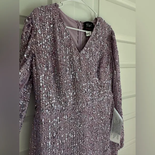 Mac Duggal Sequin Long Puff Sleeve Cocktail Midi in‎ Lavender- NWT - Image 5