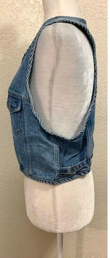 New York Line Vintage 90s Blue Denim Vest - Image 2