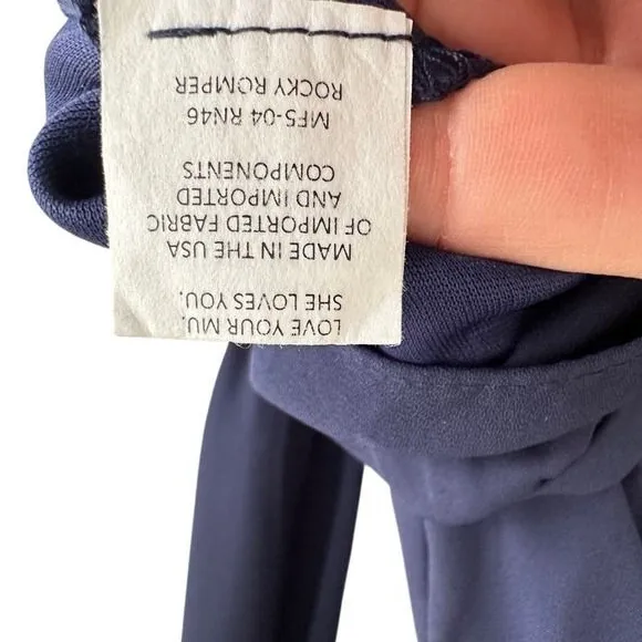 Show Me Your Mumu Rocky Romper Navy Blue Long Sleeve Ruffle Hem‎ Medium MF5-04 - Image 5
