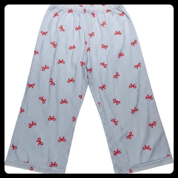 Unbranded Pajama Set Women 4X Blue Red Striped Bow Print Sleepwear Loungewear - Image 8