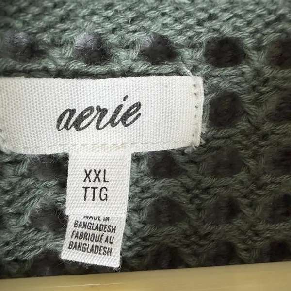 Aerie Size-XXL Womens Sweater Oversized Green Crochet Long Sleeve - Image 4