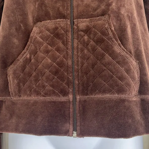 Oleg Cassini Sport Small Full Zip Front‎ Jacket Brown Velour Pockets Y2K Active - Image 5