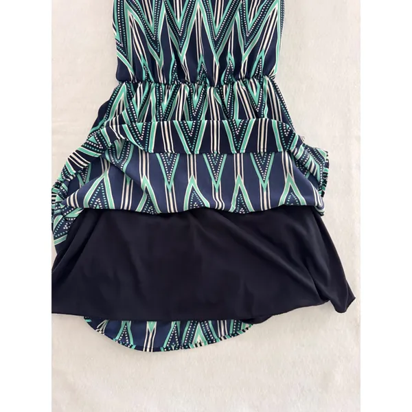 Everly‎ Womens Chevron Geometric V-Neck Sleeveless Mini Dress Navy Teal White M - Image 2