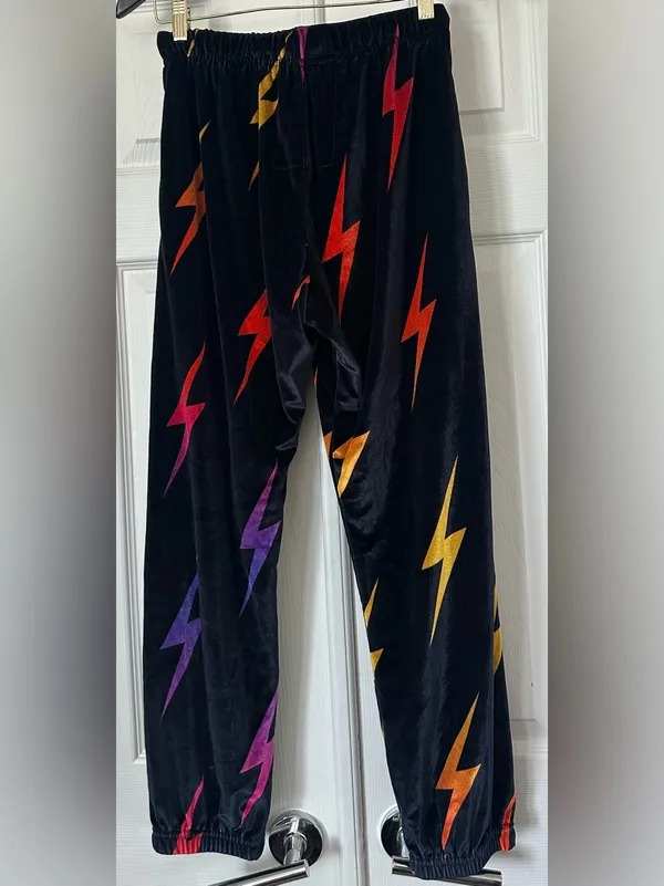 Aviator Nation Black Velvet Hoodie and pants set Multicolor Lightning Bolt - Image 8