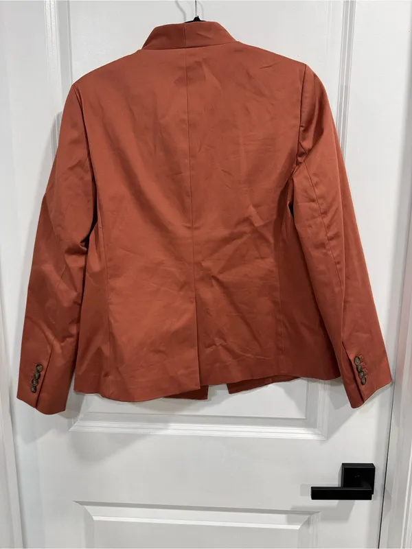 Ann Taylor Factory Terracotta Rust Orange One Button Collarless Blazer Size 6 - Image 3