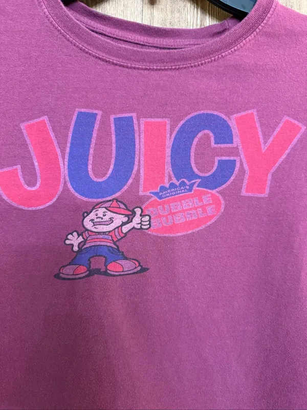 Dubble Bubble Women’s XXL Juicy Graphic T-Shirt Burgundy Retro Candy Tee(9345) - Image 2