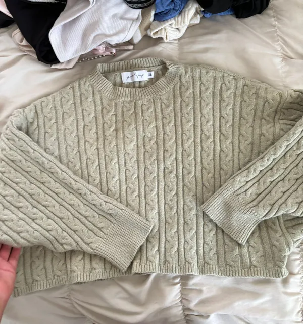 Mint Green Oversized Crop Sweater Size XS - Image 3