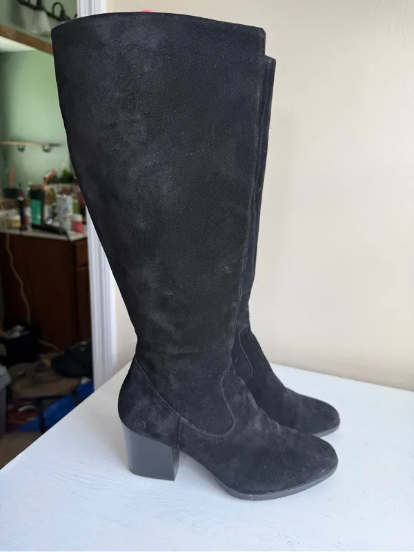 Born Elbe Black Suede Heeled Tall Boots Size 9 - Image 2