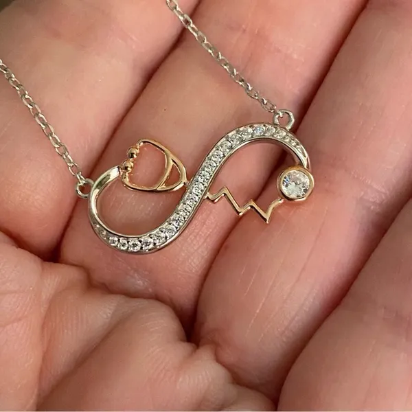 Stethoscope Infinity Sterling Silver Necklace Gold - Image 4