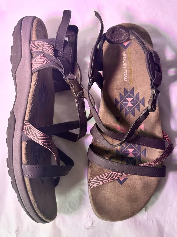 Skechers Brown Sandals with Pink Patterned Straps - Image 5