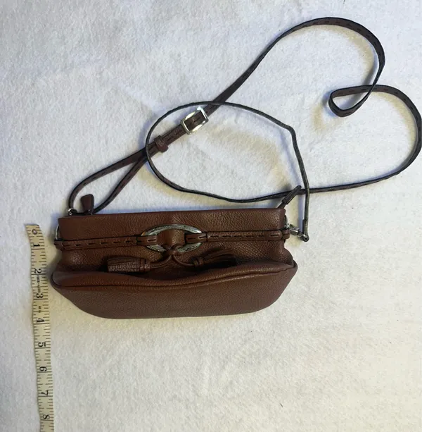 Brighton Leather Bag Shoulder Purse Tasseled Handbag Cross Pebbled Brown Vintage - Image 6
